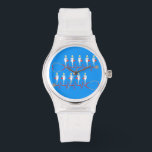 Retro Nurse Watch Armbandsur<br><div class="desc">När du ser Retro Nurse Watch kommer ditt hjärta att hoppa över ett slag. Oroa dig inte, sjuksköterskorna är beredda att både skada och bota arytmien. Den här utformningen inspireras av 1960 års minimalistiska konst och har en livfull blå bakgrund. Det finns rader med identiska sjuksköterskor i klassiska, vita sjuksköterskor,...</div>