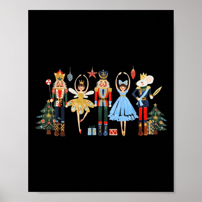 Retro Nutcracker Ballet Christmas Tree Shirts For  Poster (Framsidan)