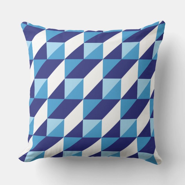 Retro Nyanser av Blå Geometrisk Triangel Abstrakt Kudde (Framsida)