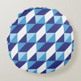 Retro Nyanser av Blå Geometrisk Triangel Abstrakt Rund Kudde