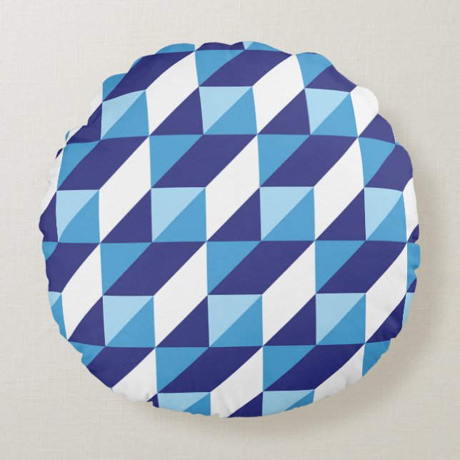 Retro Nyanser av Blå Geometrisk Triangel Abstrakt Rund Kudde (Framsidan)