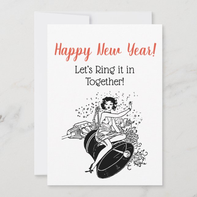 Retro nyårs kvinnlig könsbildning i nyår inbjudningar (Framsida)