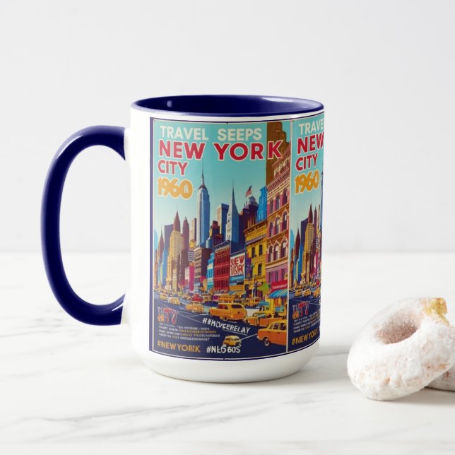 Retro NYC Travel Art | Vibrant Skyline Design Mugg (Med munk)