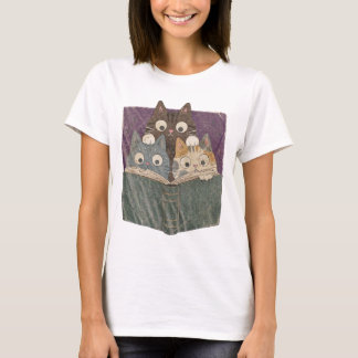 Retro Nyfikna Läsande Katter Grafisk T-Shirt, Bokä T Shirt