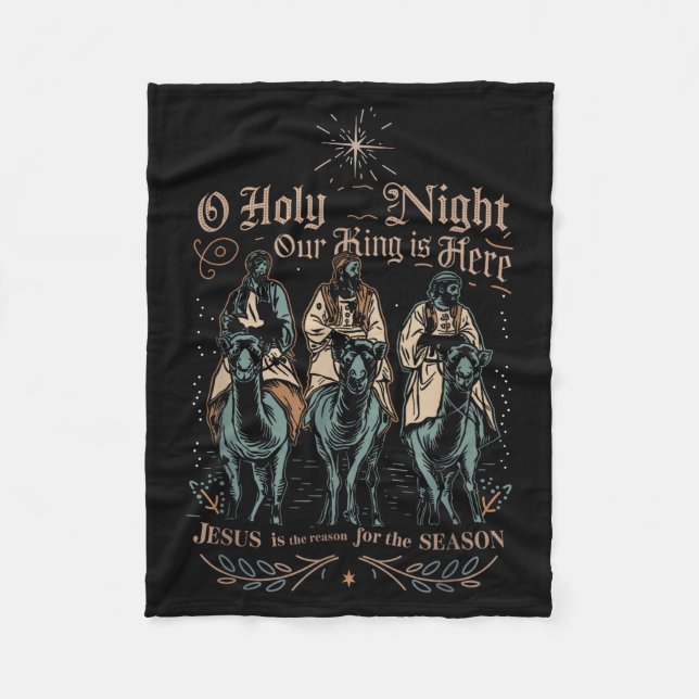 Retro O Holy Night Our King Is Here Christian Reli Fleecefilt (Framsidan)