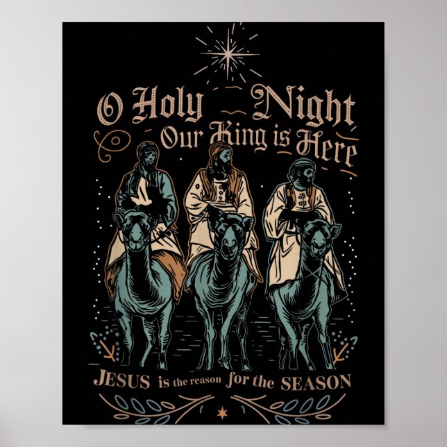 Retro O Holy Night Our King Is Here Christian Reli Poster (Framsidan)