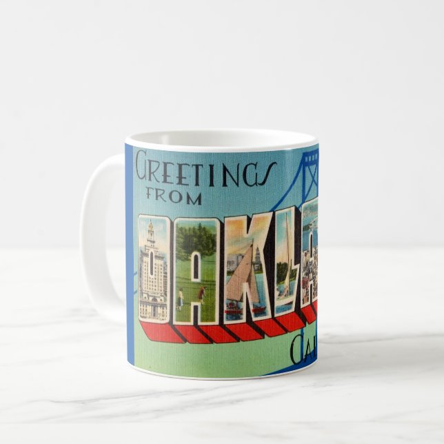 Retro Oakland Kalifornien Hälsning Mugg (Framsida vänster)