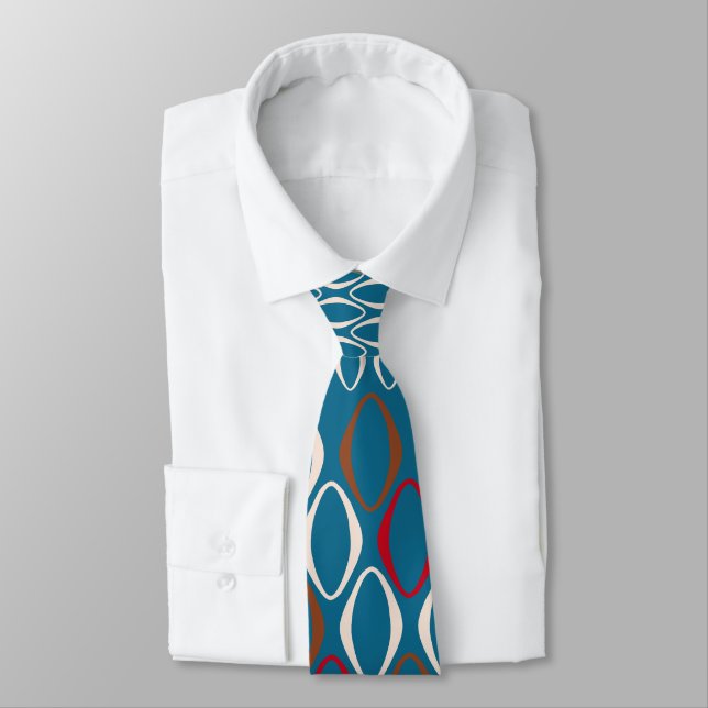 Retro Oblong Ringar White, Red, Brown på Teal Slips (Bunden)