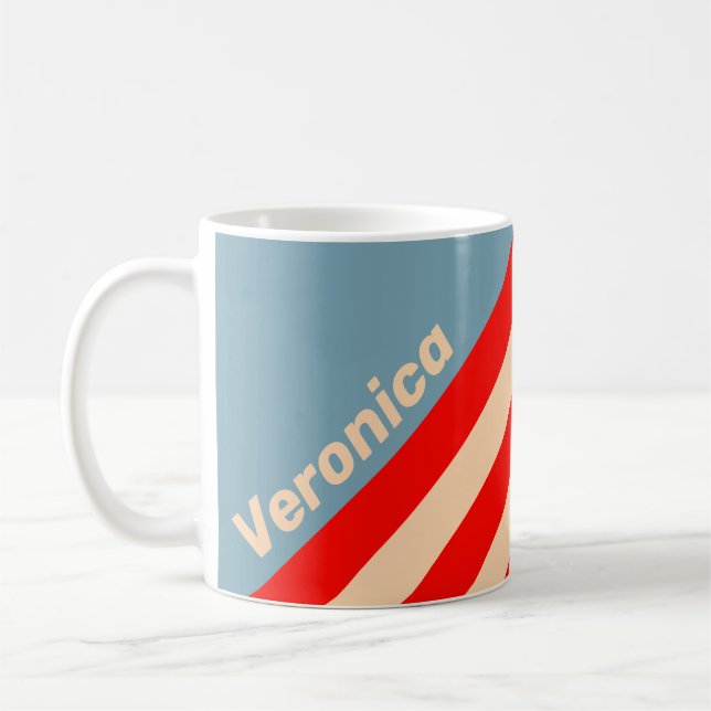 Retro Ocean Horisontell Ränder med Namn Kaffemugg (Vänster)