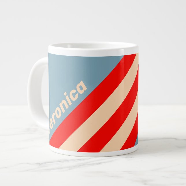 Retro Ocean Horisontella Ränder med Namn Jumbo Mugg (Framsida vänster)