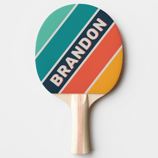 Retro Ocean Regnbåge Fet Randig med Namn Pingisracket (Framsidan)