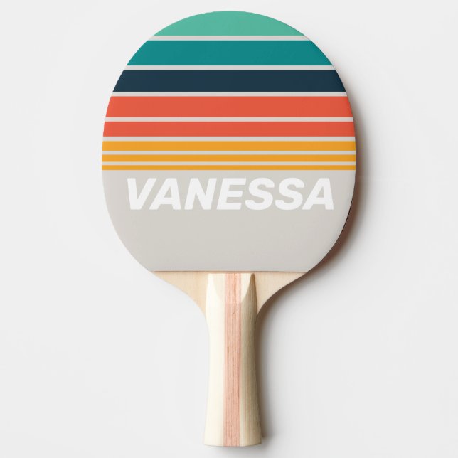 Retro Ocean Regnbåge Horisont Randig med namn Pingisracket (Framsidan)