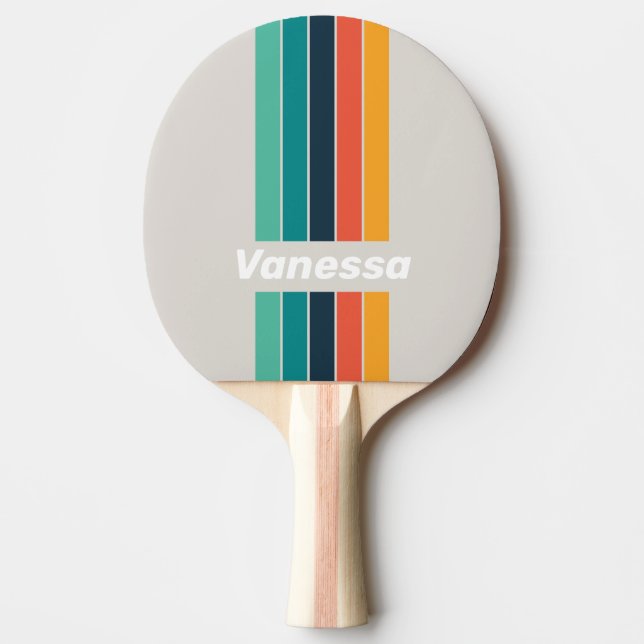 Retro Ocean Regnbåge Pin Ränder med Namn Pingisracket (Framsidan)