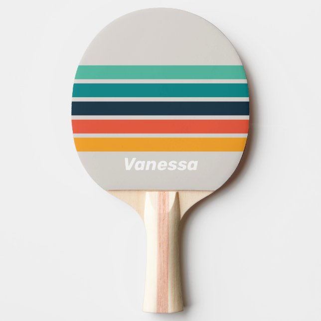 Retro Ocean Regnbåge Tvärgående Randig med Namn Pingisracket (Framsidan)