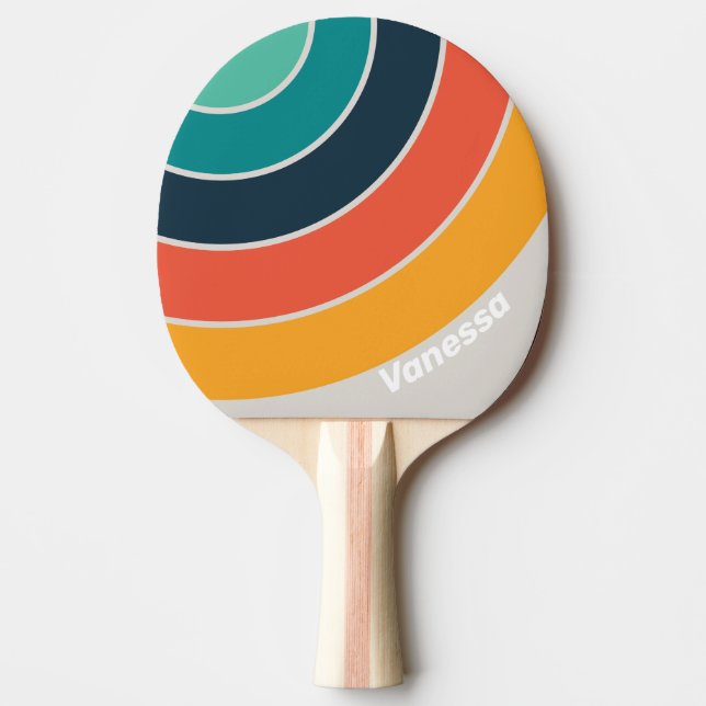 Retro Ocean Regnbågscirkelrand med namn Pingisracket (Framsidan)