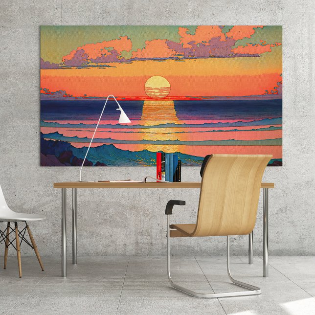 Retro Ocean Sunset Illustration Ai Art Poster (Skapare uppladdad)