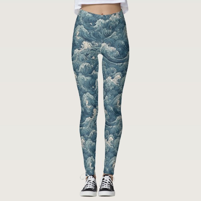 Retro oceanen vågar leggings (Framsida)