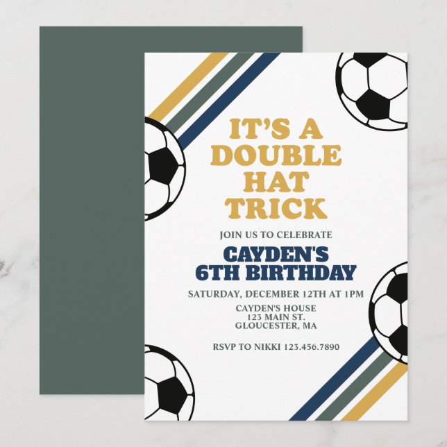 Retro Ocer Dubbla Hat Trick 6e Birthday Inbjudningar (Fram/baksida)