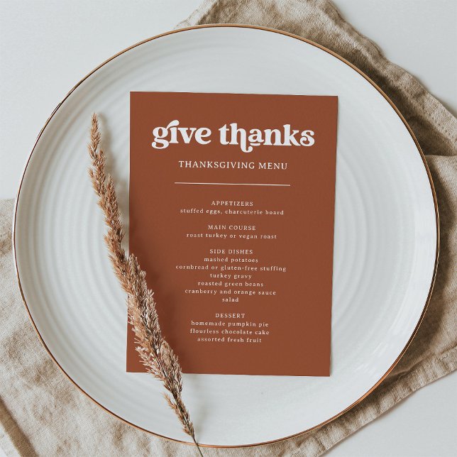 Retro och Boho Terracotta | Thanksgiving Middag Meny (A retro and boho style Thanksgiving dinner menu in terracotta)