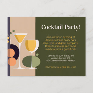 Retro och modern inbjudan till cocktail vykort