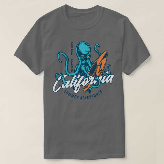 Retro Octopus Surfer California Surfa Klubb Surfin T Shirt (Design framsida)