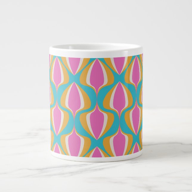 Retro Ogee  Blå Orange Rosa Jumbo Mugg (Framsidan)