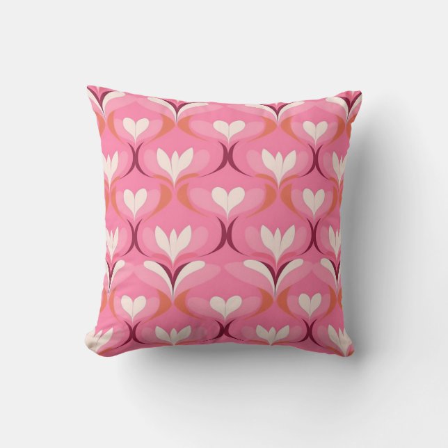 Retro Ogee rosa orange hearts Kudde (Framsida)