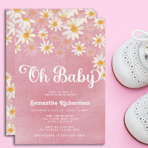 Retro Oh Baby Daisy Baby Shower-inbjudan