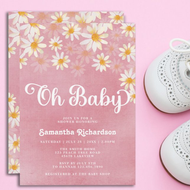 Retro Oh Baby Daisy Baby Shower-inbjudan Inbjudningar (Skapare uppladdad)