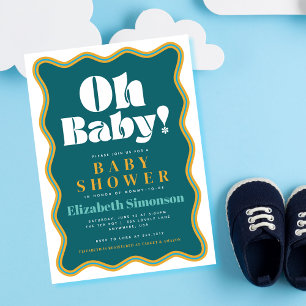 Retro Oh Baby Vågig Klotter Ram Baby Shower Inbjudningar