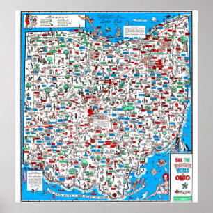 Retro Ohio tecknadkarta 1966 Poster