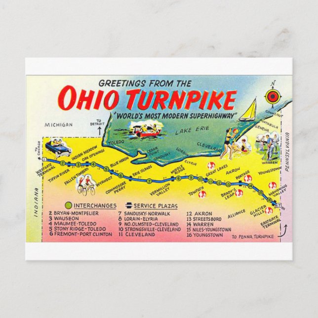 Retro Ohio Turnpike vykort (Framsida)