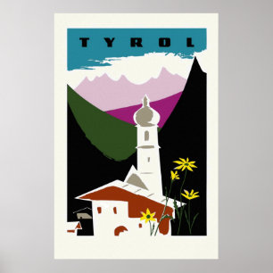 Retro oil pastel teckning Tyrol Austria Poster