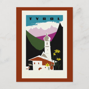 Retro oil pastel teckning Tyrol Austria Vykort