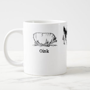Retro Oink Moo Cluck Gris Cow Chicken Jumbo Mugg