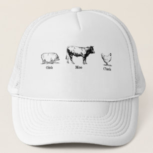 Retro Oink Moo Cluck Gris Cow Chicken Keps
