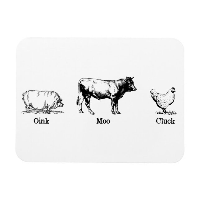 Retro Oink Moo Cluck Gris Cow Chicken Magnet (Horisontell)