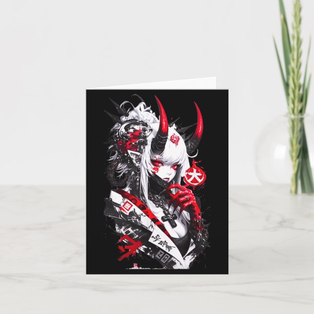 Retro Okami Girl Basic Japan Style Fox Cute Cool M Kort (Framsida)