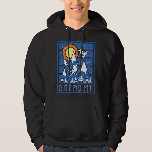 Retro Okemo Mountain Ski Sunset Hoodie (Framsida)