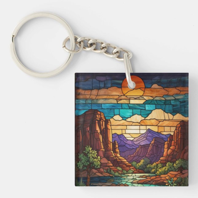 Retro öken scen Sedona bergen glasmålning konst (Framsidan)