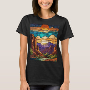 Retro öken scen Sedona bergen glasmålning konst T Shirt