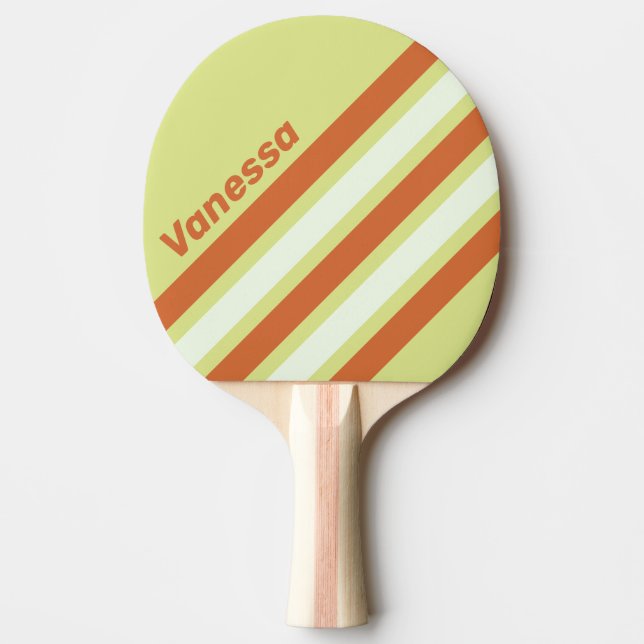 Retro Ökenkaktus Diagonal Randig med Namn Pingisracket (Framsidan)