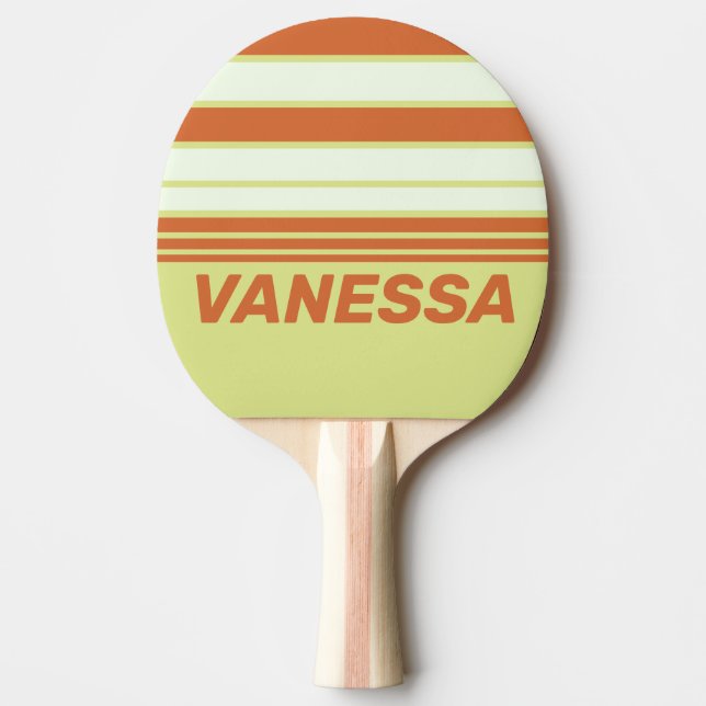 Retro Ökenkaktus Horisont Ränder med Namn Pingisracket (Framsidan)