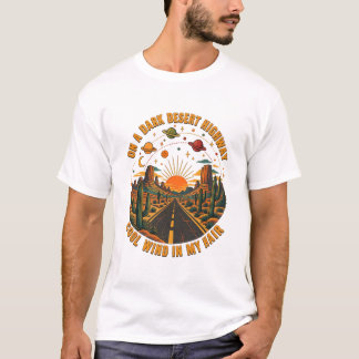 Retro ökenvägsolnedgång t shirt