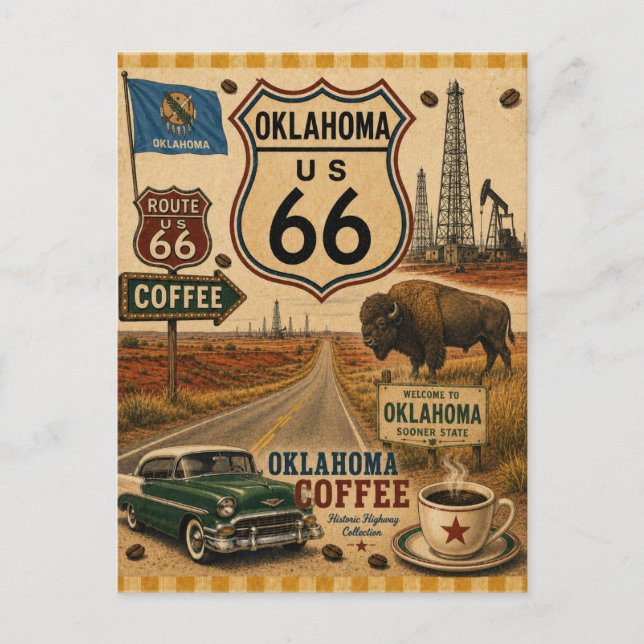 Retro Oklahoma Route 66 Buffalo Souvenir Helg Vykort (Framsida)