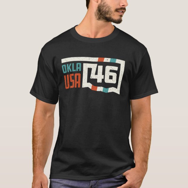 Retro Oklahoma State Map Okla USA 46th State Vinta T Shirt (Framsida)