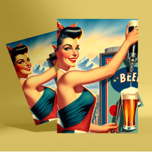 Retro öl pinup vykort