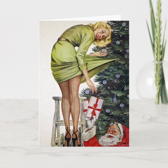 Retro olämpligt julkort med tomte helgkort (Framsida)