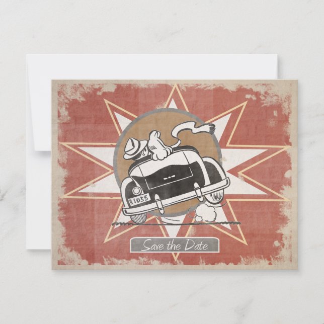 Retro Old Car Spara datum meddelande Inbjudningar (Framsida)