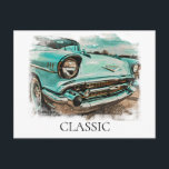 *~* Retro Old Classic Vintage Antique Painting Vykort<br><div class="desc">POSTKORT - KLASSIFICERADE BILAR - RYGGA stil - PERSONALISERA TEXTER OM DET ÖNSKAS. - Bakgrunden är WHITE. Energetiskt utökade digitala målningar av fordon, som är Retro Classic Vintage Antique Car , Auto , Automobiles. * En strålande uppskattad turkos Classic. Stil är mycket konstnärligt, unikt, Skapat painterly och konstnärligt med lite...</div>